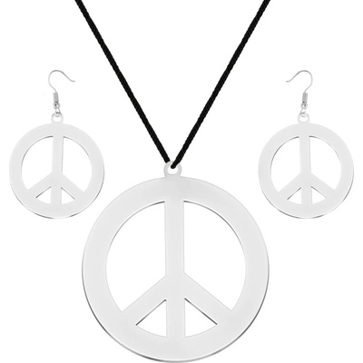 Party Party šperkový set náhrdelník a náušnice písmeno peace stříbrný