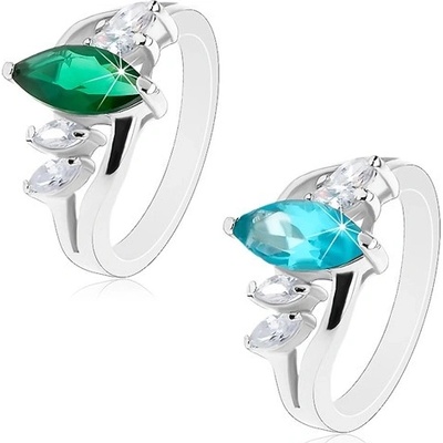 Šperky eshop prsten stříbrné zvlněná ramena blýskavá zirkonová zrnka R42.11 Smaragdová zelená