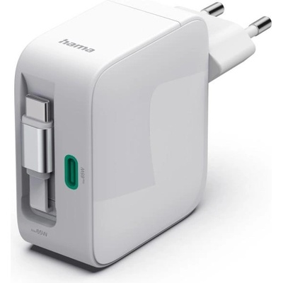 Hama Зарядно HAMA 201957, 65W, GaN, 2x USB-C, с разтегателен кабел 0.7м, бял (201957)