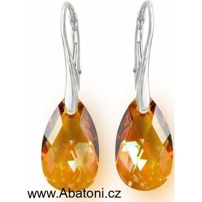 Swarovski Elements Pear krystal 22 mm stříbrné náušnice visací oranžová slza, kapky 31242.3 Topaz Cooper