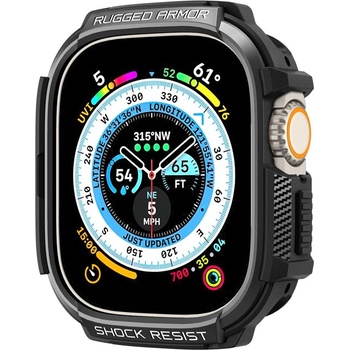 Spigen Удароустойчив TPU кейс за Apple Watch Ultra, Ultra 2, Ultra 3 49мм - Spigen Rugged Armor Case (черен) (ACS05456)