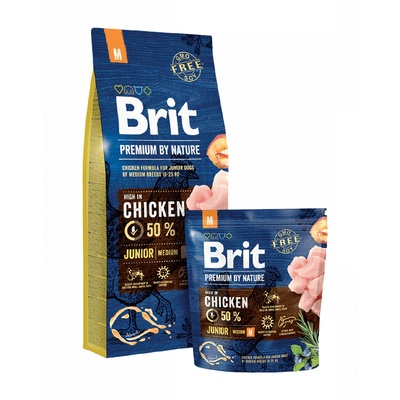 Brit PREMIUM Puppy/JUNIOR M BY NATURE- Суха храна за млади кучета от средни породи с 50% прясно пилешко месо 15 кг