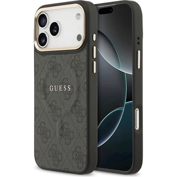 GUESS Дизайнерски кожен кейс с MagSafe за iPhone 17 Pro Max - Guess PU 4G Gold Frame MagSafe Leather Hard Case (черен) (GUHMP17XP4MSEGCK)