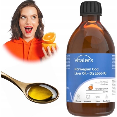 Vitaler's Norwegian Cod Liver Oil Omega-3 1200 mg D3 2000 IU 1200 mg pomeranč 250 ml