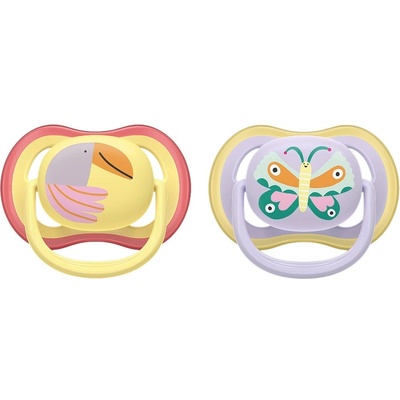 Philips Залъгалки Philips Avent - Ultra Air, 0-6 м, с кутийка, 2 броя, лилава пеперуда/жълта птица (SCF087/04)