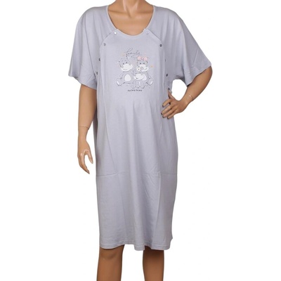 Макси нощница за кърмене в сиво с кравички