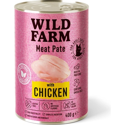 WILD FARM Пастет с пилешко месо 400 г - безглутенова храна за котки