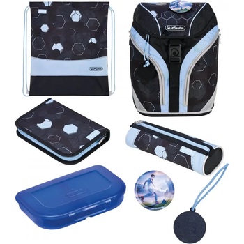 Herlitz Ученически комплект чанта-раница, мешка, несесери, кутия + значки SoftLight Plus GREENLine Cyber Soccer - Herlitz