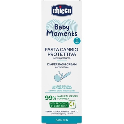 CHICCO krém na detský zadoček Baby Moments bez parfému s 99% prírodných zložiek 100 ml 0m+