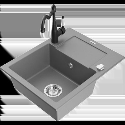 Enzo гранитна мивка с 1 отделение и сушилня и кухненски смесител Carla, сива - 6506-71-670700-70 (6506-71-670700-70)