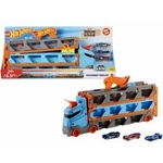 Mattel - 2: 1 car racing track to transporter, including 3 toy cars, with double starter, trigger function and switch, space for 20 cars, toys from 4 years, HGH33