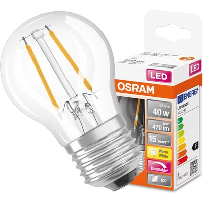 Osram LED žiarovka E27 P45 CL 4,8W 40W 470lm 2700K Teplé 320° vlákno Stmievateľné SUPER STAR