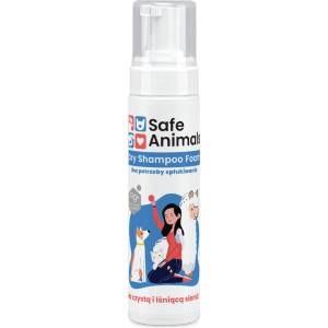 Safe Animals Dry Shampoo Foam 200 мл - безмирисна пяна, предназначена за ежедневно почистване на козината и кожата на животните без използване на вода