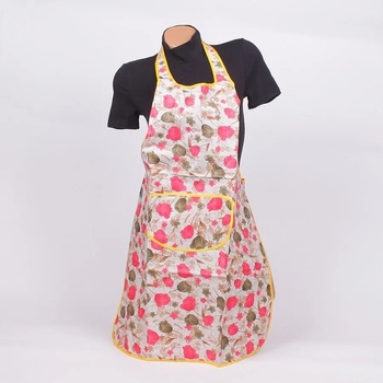 Image 1 of Бяла готварска престилка с червени и кафяви лалета