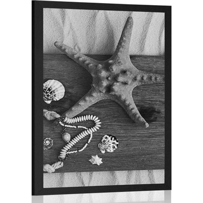 Plakát poklady moře na dřevě v černobílém provedení - 40x60 no frame