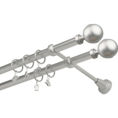 OK-GarnýžeCZ Garnýž kovová dvouřadá 19mm Kalisto double satina 150 cm do stěny / kroužky s žabkou
