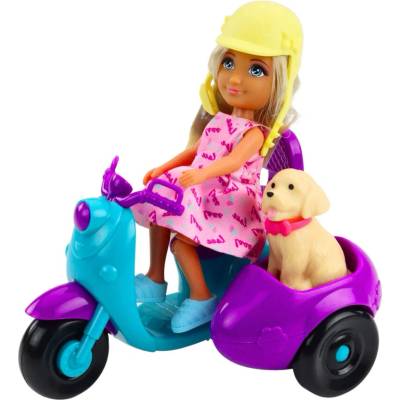 LEAN Toys 24477 Mini bábika Ankiki na trojkolesovom skútri so psíkom