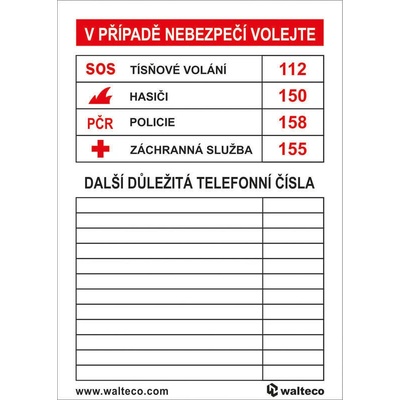 Walteco Dôležité telefónne čísla, 70x100mm, nálepka Množstvo: 1 ks , 20173