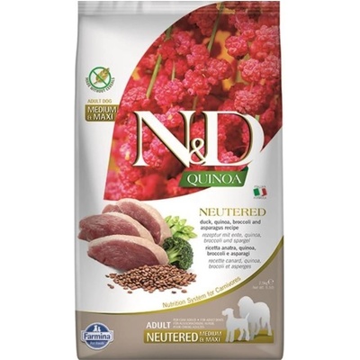 N&D Quinoa Grain Free NEUTERED Adult Dog Medium & Maxi DUCK, broccoli & asparagus 3 x 12 kg