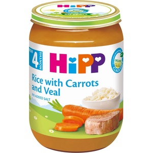 Hipp Био ястие Hipp - Ориз, моркови и телешко, 190 g (6143) - baby