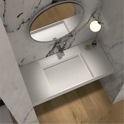 Inter Ceramic Мивка за баня ICC 38681, стенен монтаж, полимермраморен камък, бял, 120x55x14.5см (38681)