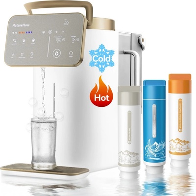 NatureFlow Система за пречистване на вода NatureFlow Y6 Ultra, 5 литра, Топла и студена вода, 10-степенна филтрация, Обратна осмоза, Бял/Златист (Y6 Ultra)