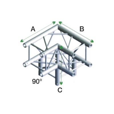 Showtec DQ22-012 Corner 90 Degrees + Down 3 Way Incl. Connectors