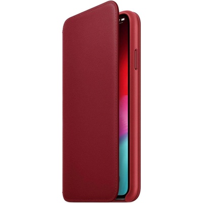 Apple Leather Folio Case - оригинален кожен (естествена кожа) калъф за iPhone XS Max (червен)