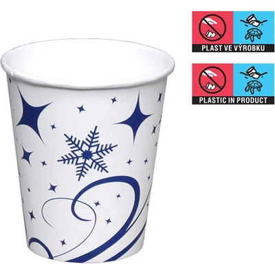 DEKOS Kelímek papírový 200/250ml 8oz 80mm vločka - zimní vánoční potisk - EU logo