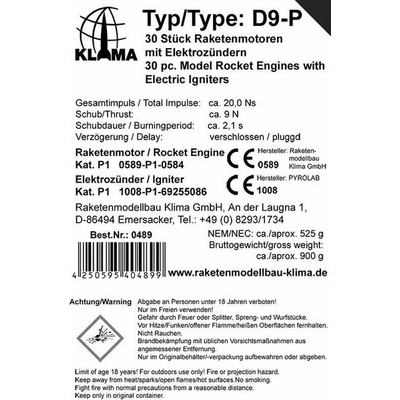 Klima raketový motor D9-P EL 30ks