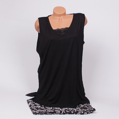 Макси пижама в черно с дантела и нежни цветя