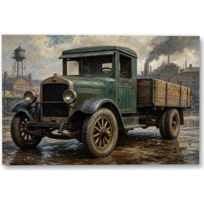 Plakát – Historický nákladní automobil v průmyslové ulici 135 × 90 cm Bez rámu Ne Bez rámu