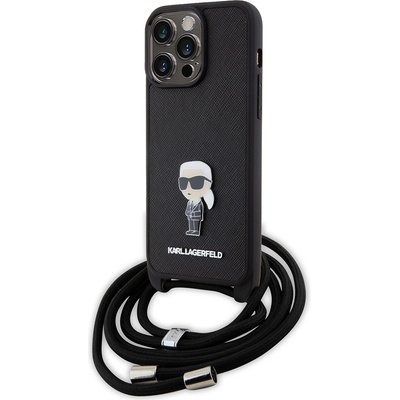 Karl Lagerfeld Saffiano crossbody kryt na iPhone 15 Pro Max KLHCP15XSASKNPSK - Monogram kovový odznak Karl KF2339629