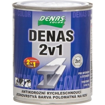 Denas 2v1, jednovrstvá barva na kov, antikorozní, rychleschnoucí, polomatná, vodou ředitelná, 0250 palisandr, 700 g