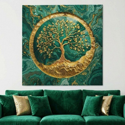Obraz na plátně - Strom života Zlatá mramorová Odyssea FeelHappy.cz Vyberte rozměr obrazu (šířka x výška): 80 x 80 cm