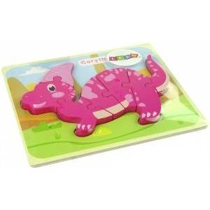 LEAN Toys Wooden Puzzle Dinosaur Corythosaurus Pink Spinosaurus Purple