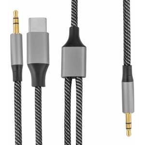 4smarts Кабел 4smarts 456907, от Jack 3.5mm(м) към Jack 3.5mm(м)/USB-C(м), 1m, черен (4SMARTS-456907)