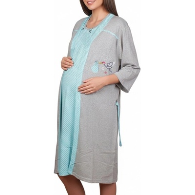 Комплект за кърмачки в сиво и синьо с апликация и точки