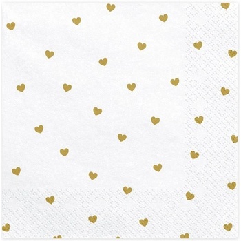 PartyDeco Бели Парти Салфетки на Златисти Сърчица