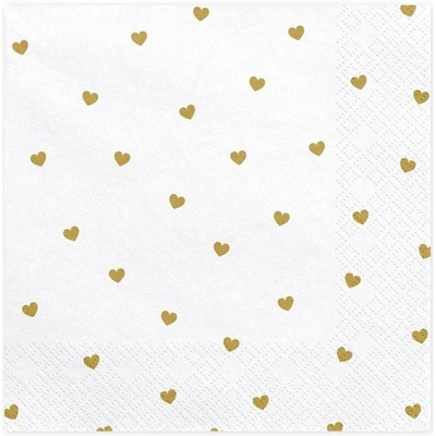 PartyDeco Бели Парти Салфетки на Златисти Сърчица