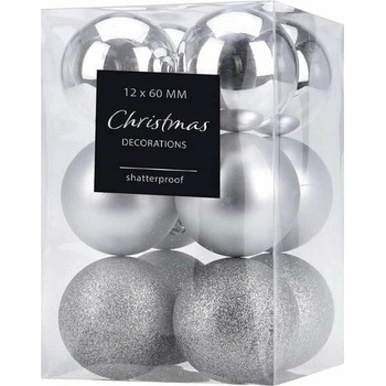 HOME STYLING COLLECTION Vianočné ozdoby gule strieborné priemer 6 cm 12 ks