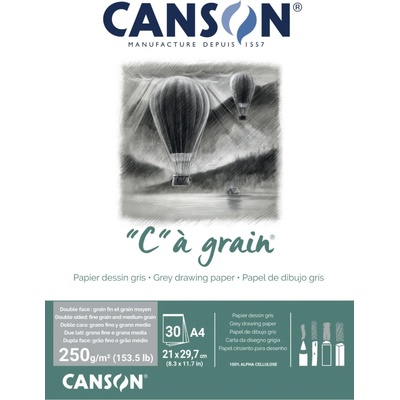 Canson "C" A' GRAIN lepený 250g, A4 30l ŠEDÝ