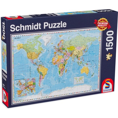 Schmidt Spiele Пъзел Schmidt от 1500 части - Картата на света, на немски (58289)