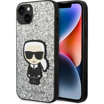 KARL LAGERFELD Кейс Karl Lagerfeld KLHCP14SGFKPG за iPhone 14 6.1"", твърд, сребърен / сребърен, Glitter Flakes Ikonik (KXG0036861)