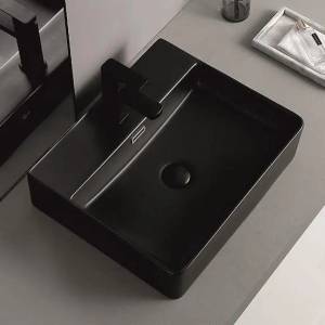 Inter Ceramic Мивка за баня ICB 5042MB, Inter Ceramic, монтаж върху плот, порцелан, черен мат, 50x42x13см (ICB 5042MB)