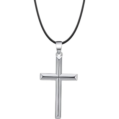 Majya Stříbrný přívěsek KŘÍŽ s koženou černou šňůrkou 11270