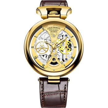 LIGE Часовник lige ha-29523 - Кафяв / Златен kp29523 (ha-29523)