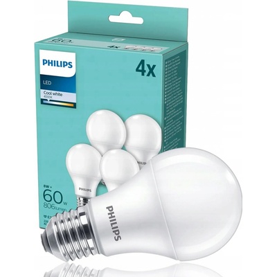 Philips klasik, 8W, E27, studená biela, 4ks 8718699718077