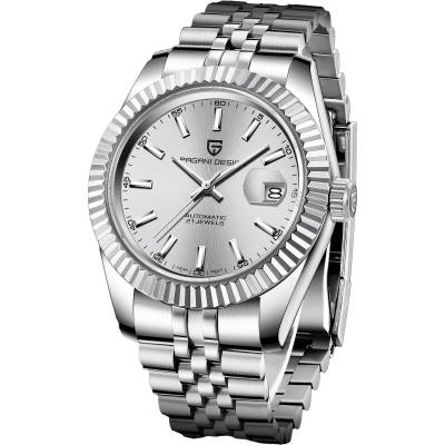Мъжки часовник Pagani Design Krypsis, Автоматичен, Неръждаема стомана, Сребрист / Бял (PD-1645-LINE-SILVER-WHITE)