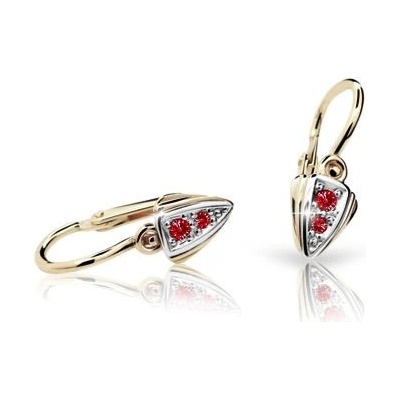 Danfil dětské náušnice C1899 ze žlutého zlata s kamínky Ruby Dark zapínání brizura